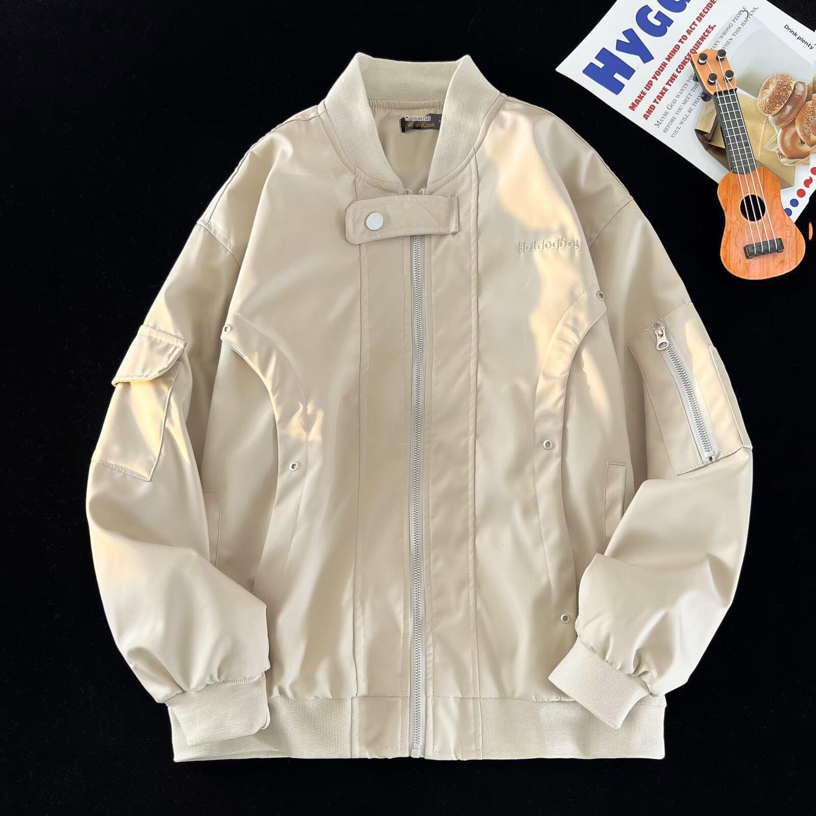 Мужская винтажная американская уличная куртка-бомбер - Свободный крой, ветрозащитная, для мотоциклистов, бейсбола, альпинизма L серый