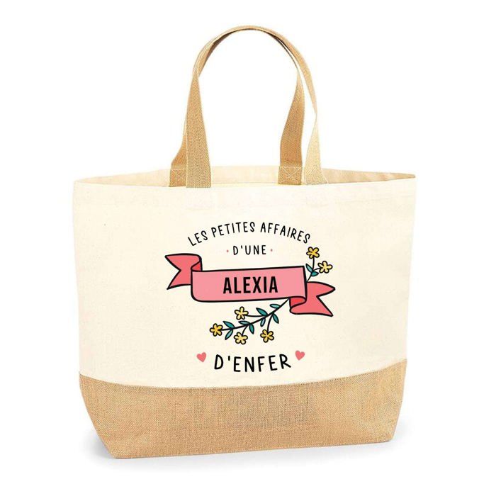 Tote bag en jute - PLANETEE - Les affaires d'une Alexia d'enfer - jute naturel - design imprimé - Fabriqué en France