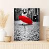 Framed - Red Umbrella Street Printed Canvas Art Poster - Modern City Scene Canvas Poster Decorative Wall - Including Hanging Hardware