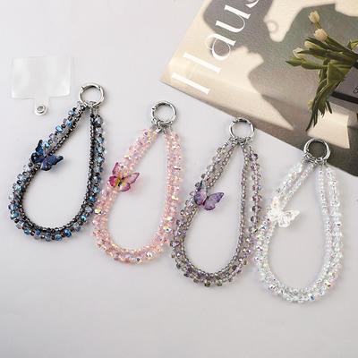 Luxury Butterfly Double Chain Crystal Beaded Wrist Phone Strap