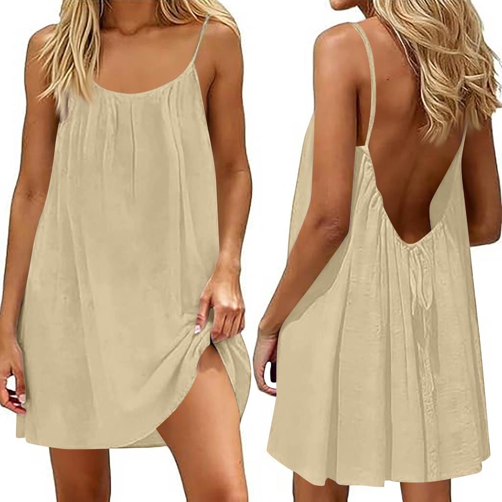 Women’s Sleeveless Spaghetti Strap Loose Fit Mini Dress Casual Lightweight Solid Print Summer A Line Tunic Sundress for Daily Wear