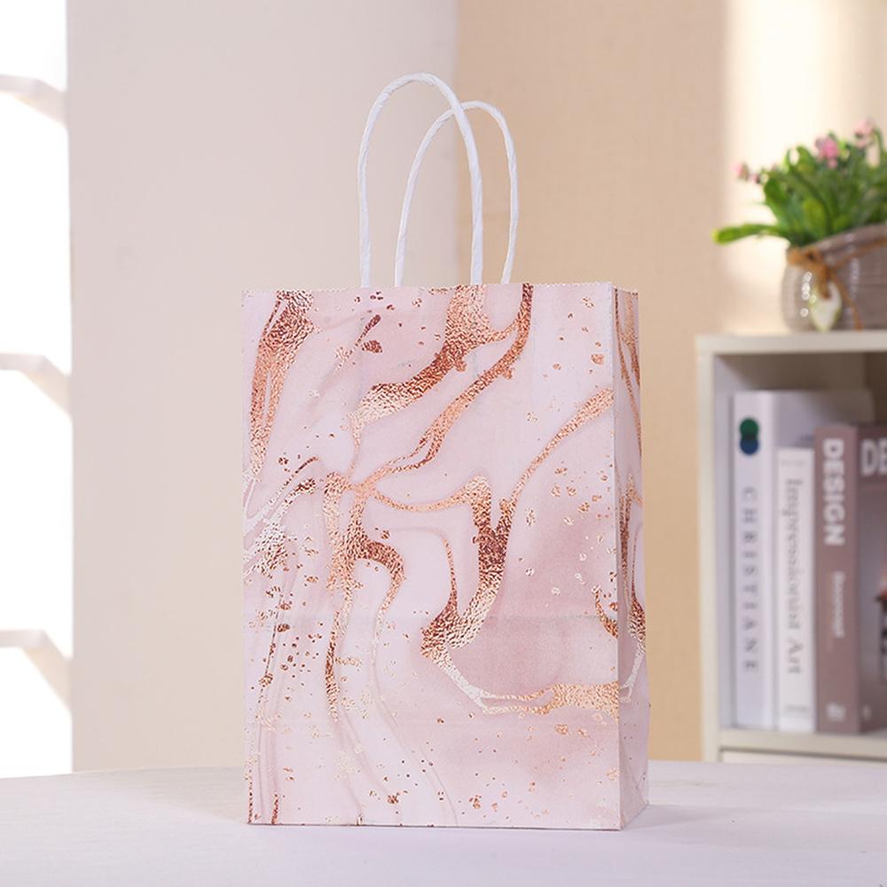 Marble Design Kraft Paper Gift Bag with Handle Birthday Party Packaging Bags Wedding Gifts for Guest Eid Supply Organizer