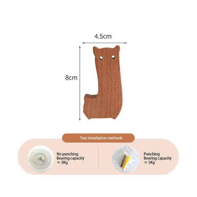 1pcs New Wooden Hook Creative Nordic Cute Animal Hook Wall Hanging Coat Hook Home Decoration Solid Wood Hook Kitchen Accessories