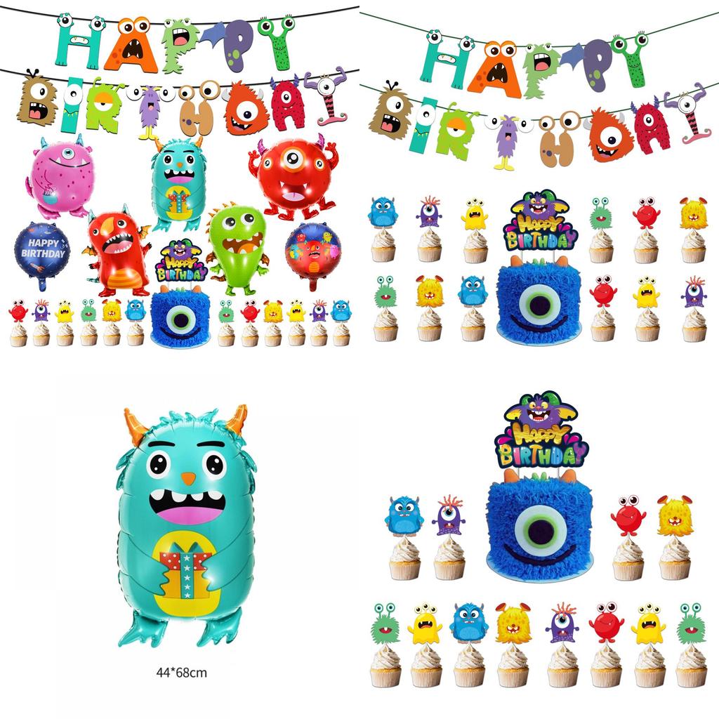 Colorful Cartoon Monster Et Alien Maggie Balloon Party Decor Banner Cake Topper For Birthday Supplies