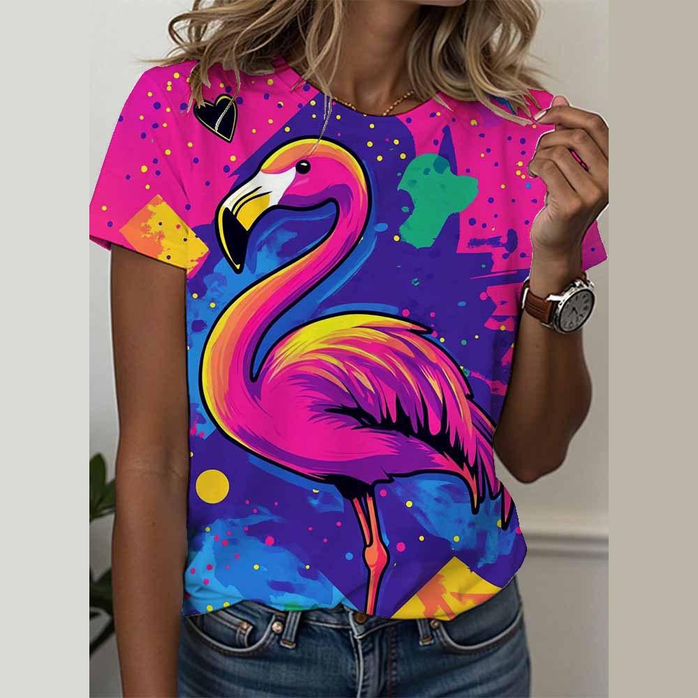 3D Short Sleeved Summer T-shirt for Women's Cami Abstract Image Printed Cartoon T-shirt