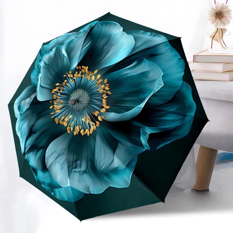 1pz Ombrello Automatico Fiore Blu | Pieghevole Portatile 8 Stecche Apertura Manuale, Carino Regalo di Compleanno e Festività per Esterno yy260107103