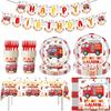 Fire Truck Birthday Party Set: Disposable Plates, Cups, Napkins, Tablecloth