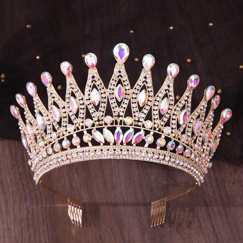 DIEZI Vintage Baroque Bridal AB Crystal Tiara Crown For Women Girls Wedding Party Queen Rhinestone Crown Hair Dress Accessories