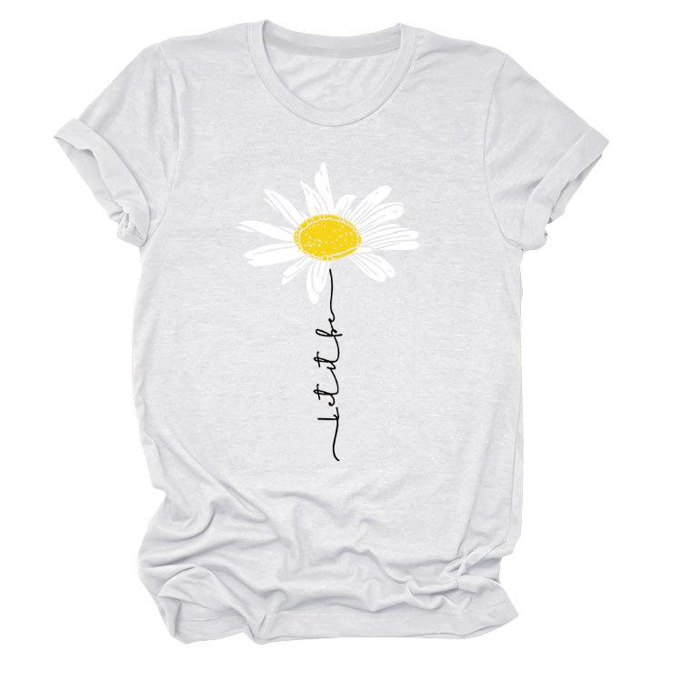 Sommer Rundhals 3D Gänseblümchen Print Top Modische Lässige Kurzarm Damen T-Shirts