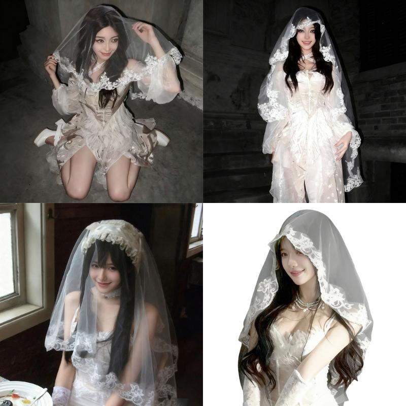 Delicate Embroidered Bridal Veils Lightweight Comfortable White Lace Hairpiece For Wedding