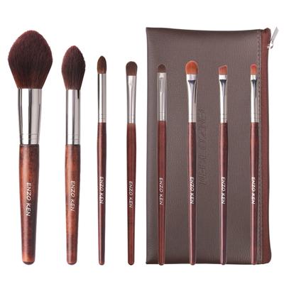 ENZO KEN Natural Horsehair Makeup Brush Set Real Hair Makeup Brush Set Pony Hair Eyeshadow Brush with Case Horsehair Brush Brown Eyeshadow Brush Set