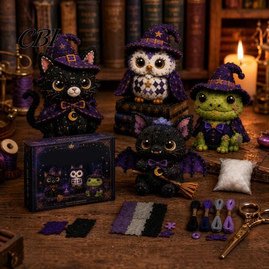 Halloween Patchwork-Set Friends Set, Tier DIY Nähen Machen 4 Farbechte Stoffe Entzückende Charaktere, Basteln für Anfänger Handgemachtes Geschenk Feiertag