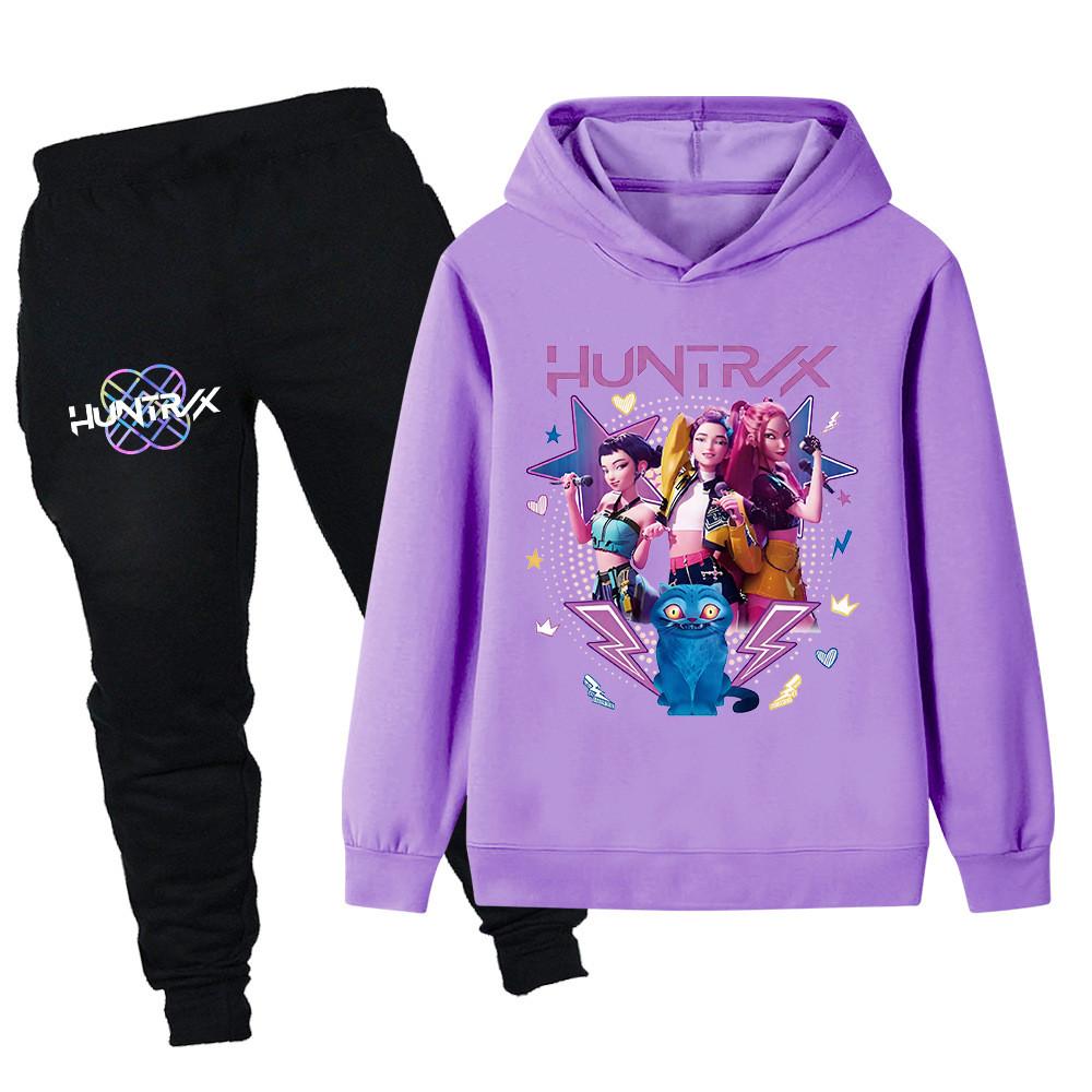 PB1216 Kinder Jungen Mädchen Kpop Mira Zoey Rumi Druck Langarm Kapuzenpullover Hose Hosen Kleidersets