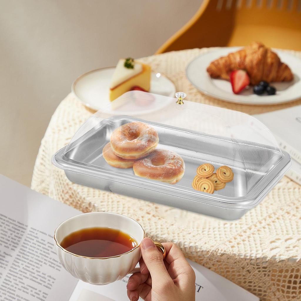 304 Stainless Steel Serving Tray with Dome Lid Food Rectangular Platter for