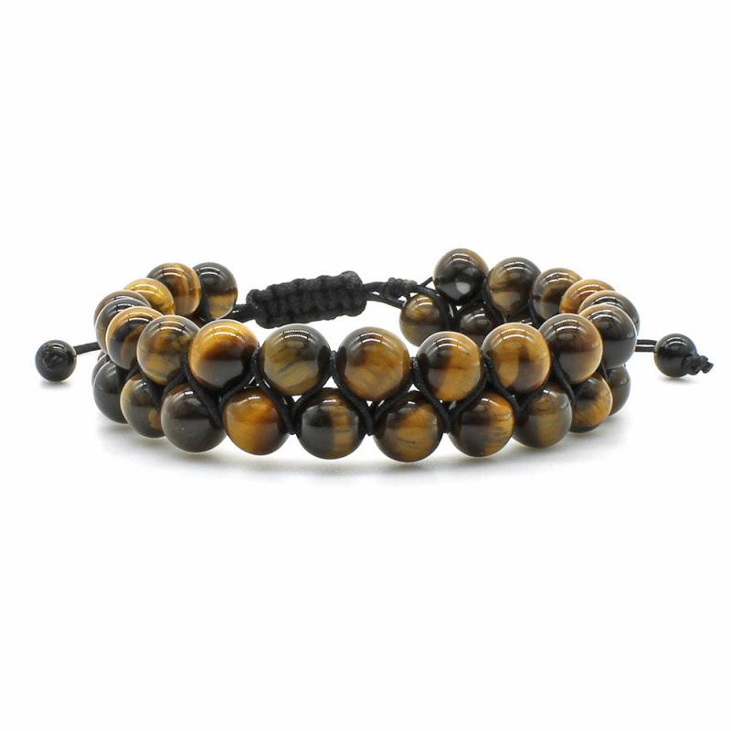 European-American Natural Stone & Turquoise Double Row Lava Beaded Bracelet