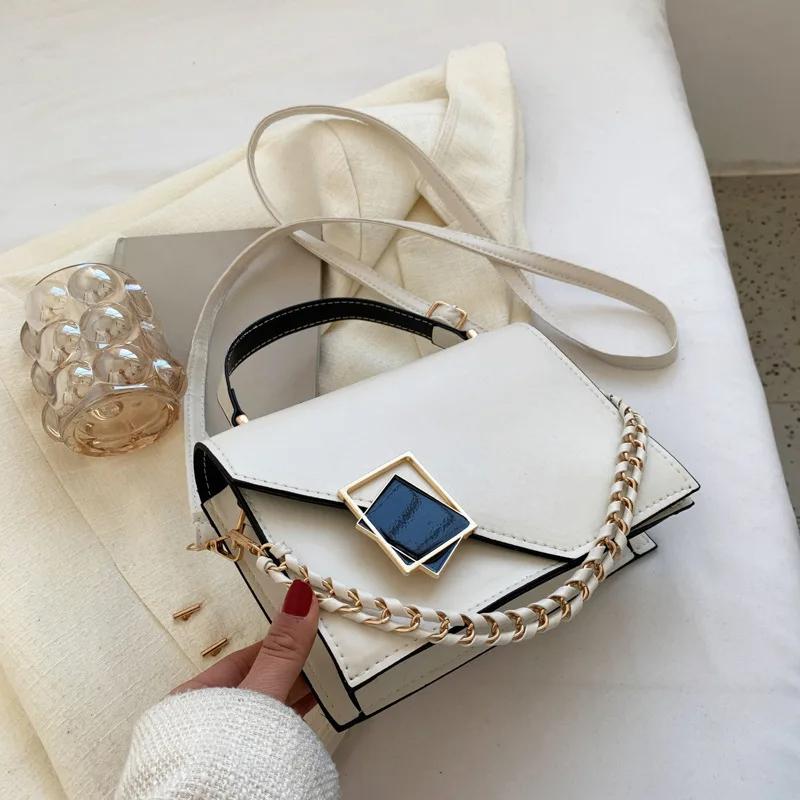 Buckle Trend Crossbody Bag Women PU Leather Square Shoulder Bag