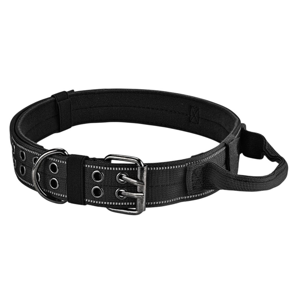 Size L Tactical Reflective Dog Collar Nylon Adjustable Outdoor Walking Training Collar Gift with Grip Handle C