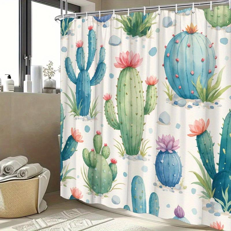 Watercolor Cactus Garden Shower Curtain - Water-Resistant, Easy to Clean, Adds a Fresh and Botanical Touch to Your BathroomDecor