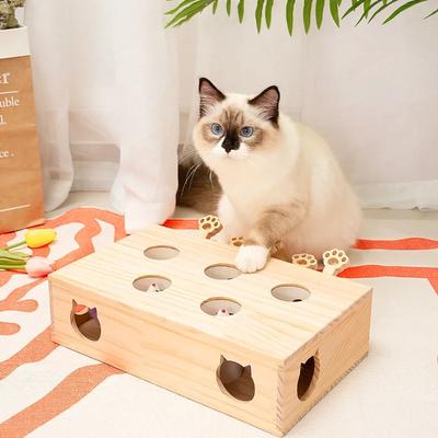 Juguetes interactivos para gatos Whack-a-mole de madera maciza para gatos de interior Juego para atrapar ratones para gatitos