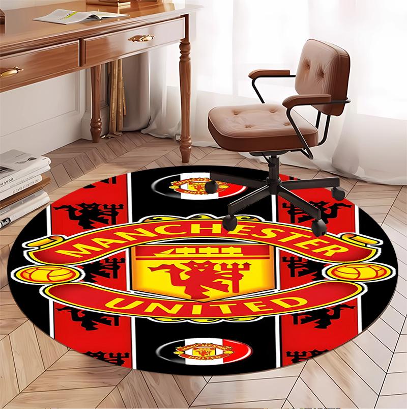 Manchester United F.C Pattern Round Rug, Indoor/Outdoor Mat, for Picnic, Gameroom, Bedroom, Office, Living Room, Home Decor Carpet, Birthday Gift