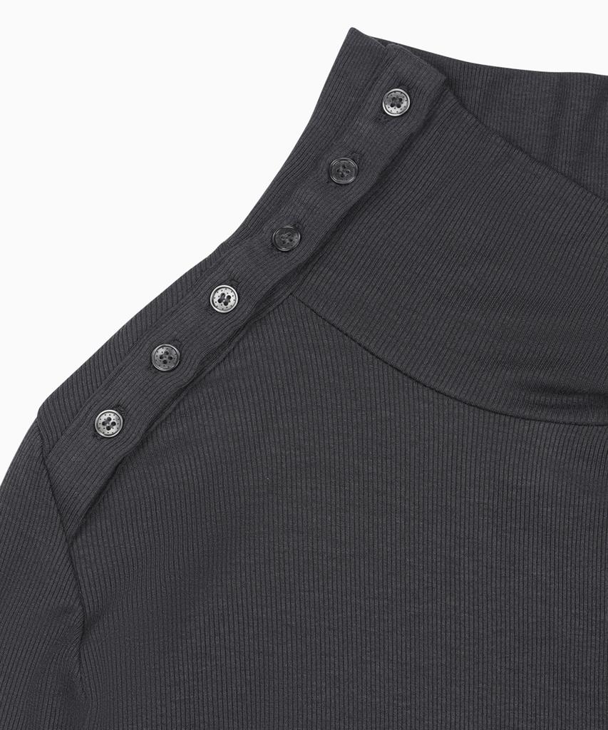 Ohesio Two-Way Button Turtleneck T-Shirt, Charcoal