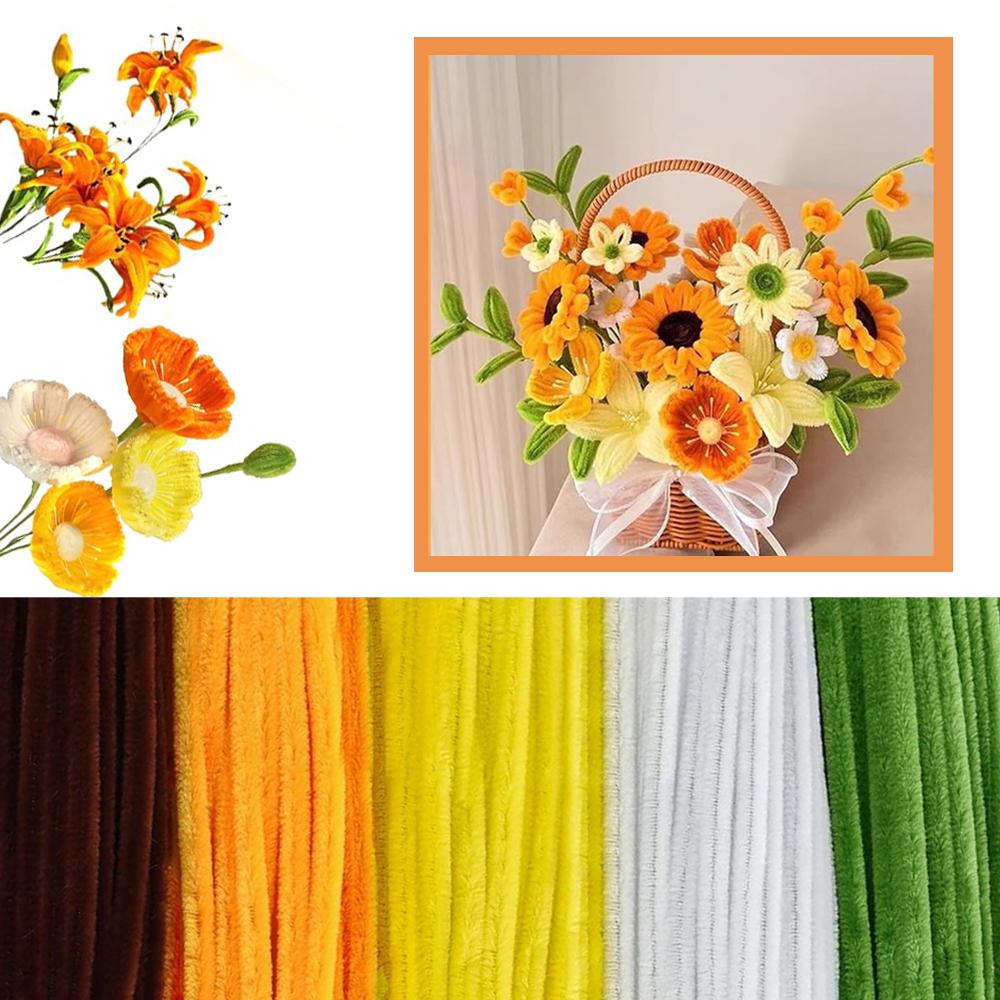 250Pcs Pipe Cleaners Craft Set, 5 Colors Pipe Cleaners Bulk Pastel Chenille Stems for Craft Pipe Cleaner Flowers Making Kit