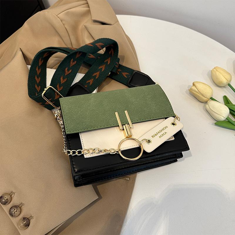 1pcs Wide Shoulder Strap Small Square Bag PU Contrasting Color Women's Bag Suitable for Mobile Phone Small Wallet