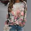 New Loose Casual 3D Floral Print Pattern Women's Round Neck Long Sleeved T-shirt