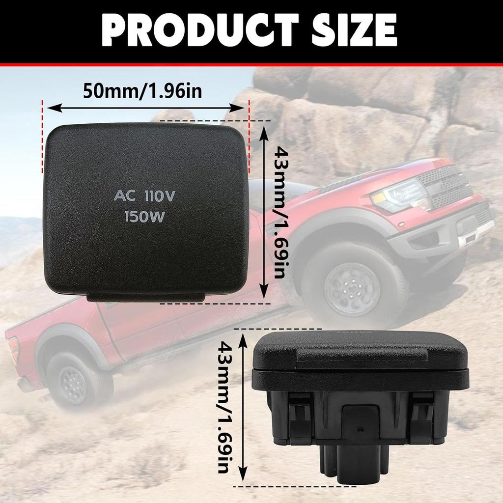 Center Console Rear Power Outlet Socket Plug Compatible with Ford F150 2010-2014 Explorer 2011-2015 F250 F350 F450 Super Duty 2011-2016 Lincoln