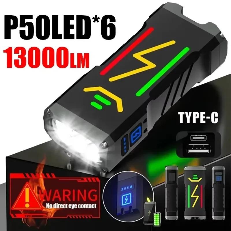 13000LM High Power LED Flashlight Built-in 10000mAh Large Battery USB Rechargeable Aluminum Alloy Torch Emergency Power Bank