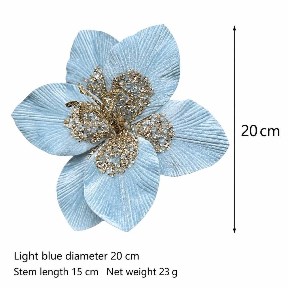 1PC Glitter Sequin Christmas Fake Flowers Flannel Magnolia Flowers  Xmas New Year Decor