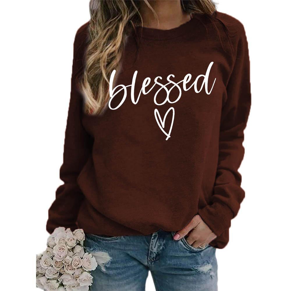 Women's Crew Neck Long Sleeve Loose Fit Sweatshirt Letter Print Casual Oversized Top
