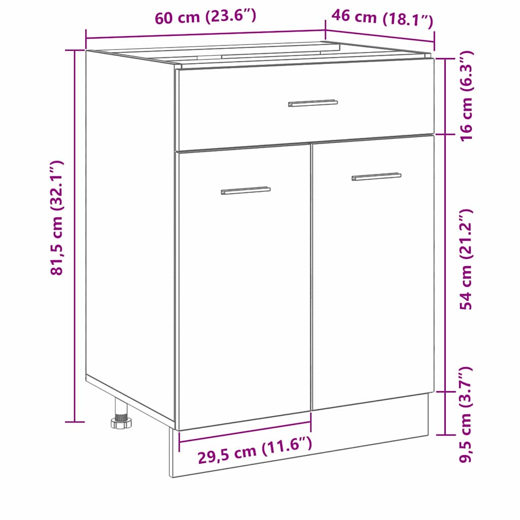 Hanging Cabinet with Shelf Black Oak Effect 60 x 46 x 81.5 cm