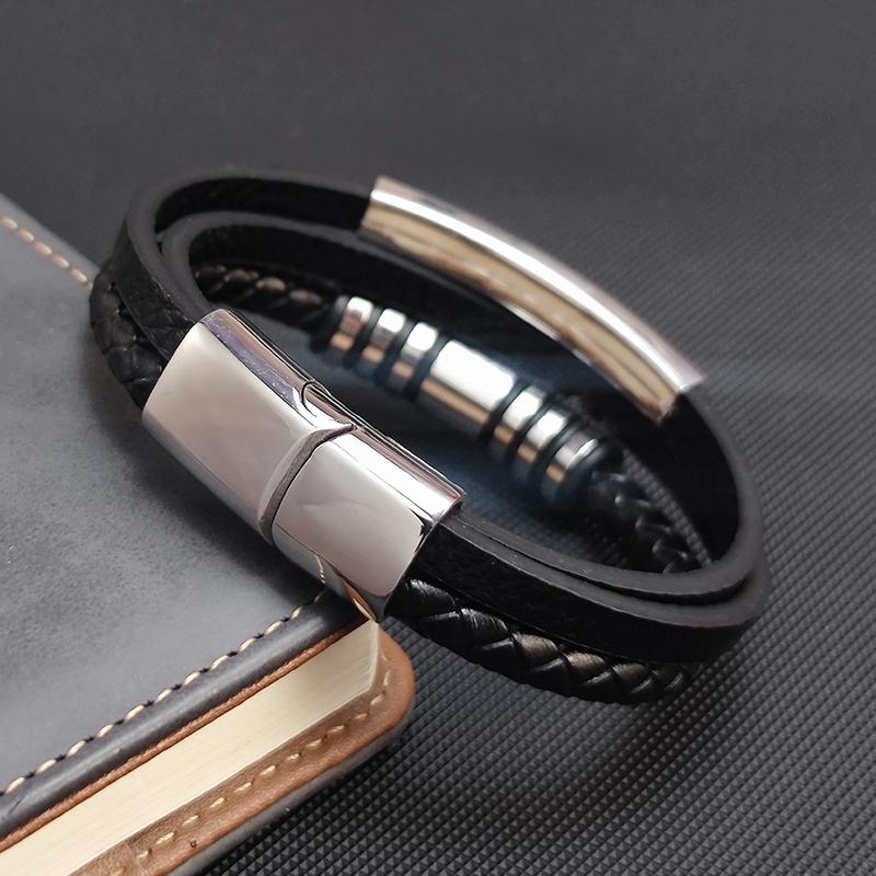 2026New MingAo Stainless Steel Beads Bracelet Fashion Men's Jewelry Classic Multilayer Leather Bracelet Homme Men Boyfriend Gift