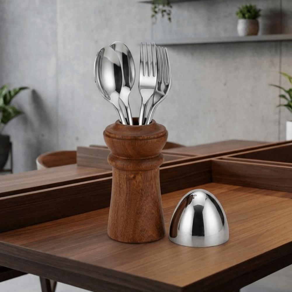 Practical Wood Egg Shaped Organizer Decorative European Style Fruit Fork Spoon Box with Lid Chopsticks Holder Restaurant
