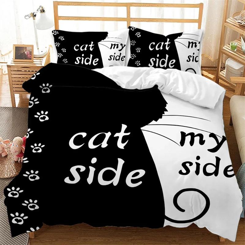 

Черно-белый пододеяльник для двоих, черно-белый комплект постельного белья для двоих, ее и его стороны, полный комплект постельного белья Queen King из полиэстера 135x200cm 2pcs