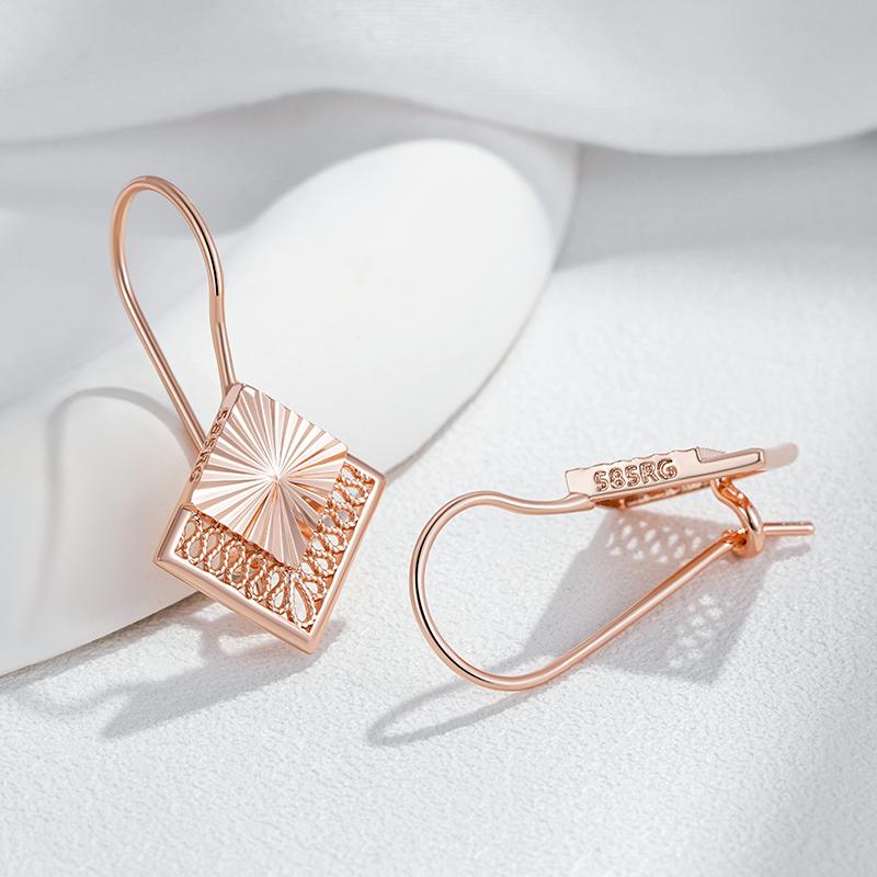 Unusual  Rose Gold Color Long Drop Earrings For Women Geometric Hollow Flower Accessories Daily Vintage Jewelry