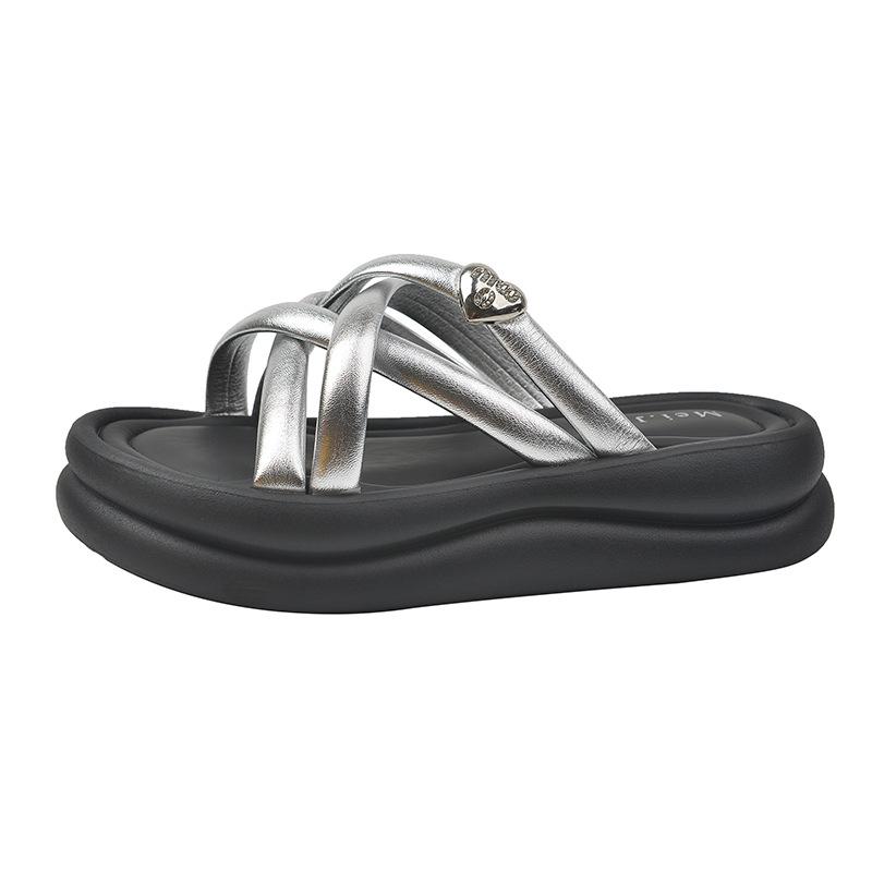 Black Lightweight High-end Thick-soled Heightening One-word Slippers Women's Summer Wear 2025 New with Skirt Cool Slippers
