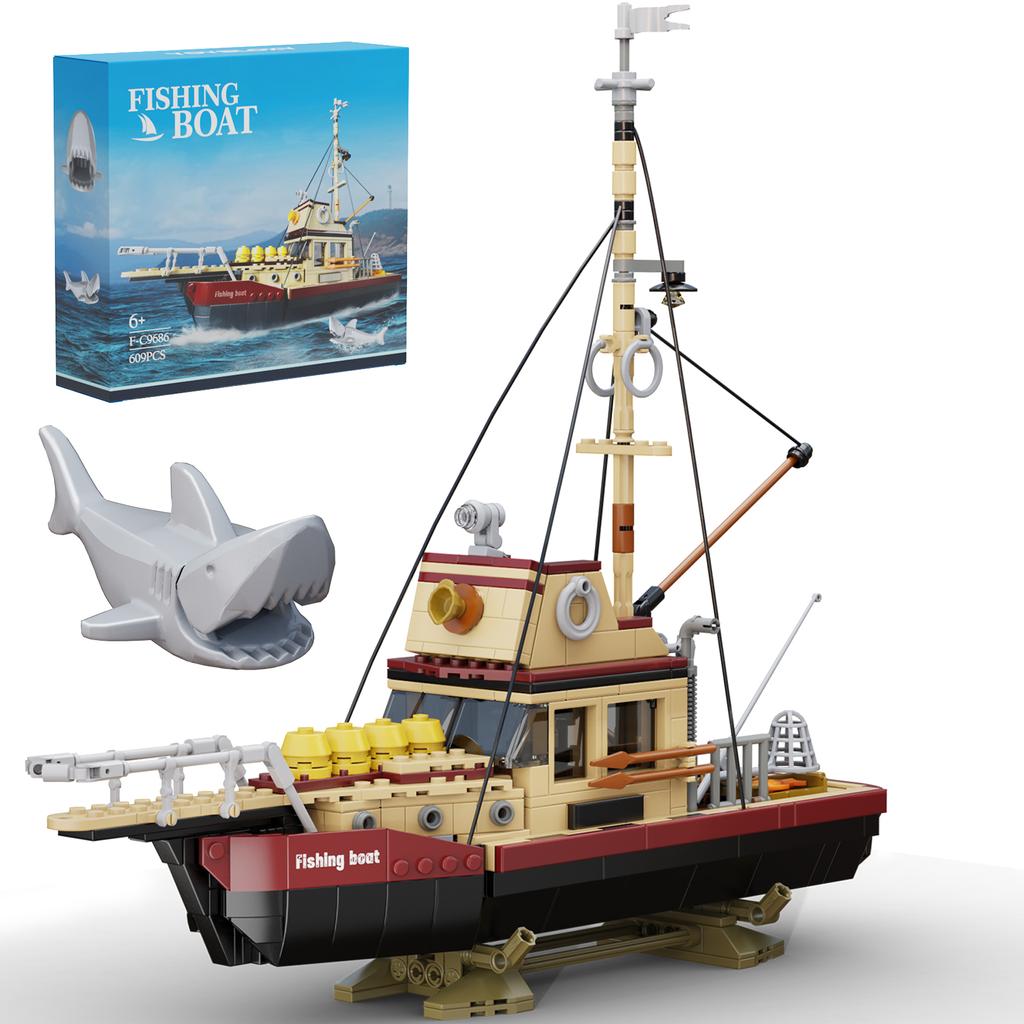 2024 stadt Fischerboot Schiff Schleppboot Bausteine Set 609 PCS Piratenschiff Meer Fischer Spielzeug für Kinder Geschenke