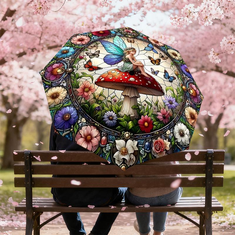 1PC fairy stained glassAutomatic Open/Close Umbrella with Windproof, 8-Rib Sturdy Canopy, Durable Ribs, Fashionable Design, Outdoor Accessory, Fun Pri