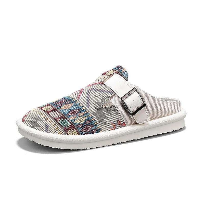 Men'S Casual Slippers Summer New Cloth Breathable Outdoor Non-Slip Fashion Slippers  Half-Drag Sports Slippers