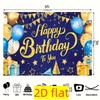 Banner de Cumpleaños Feliz 2D Azul Dorado Tablero de Fondo para Decoración de Cumpleaños de Hombres