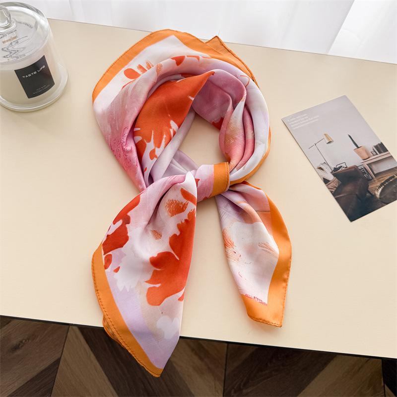 Aesthetic Garden Simulation Silk Printing Silk Scarf Small Square Scarf Premium Shawl Sunscreen Neck Scarf Headscarf Female