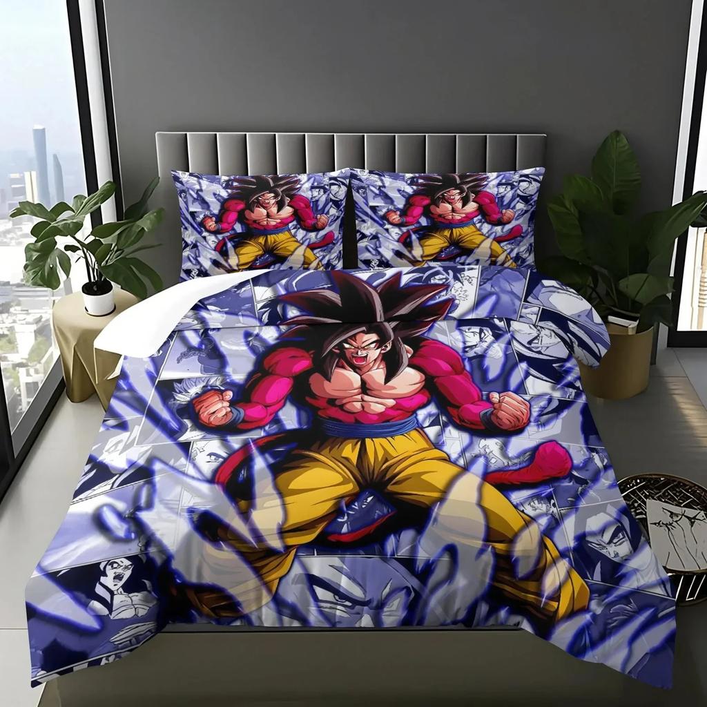 2026 Hot Sale Japanese Anime Dragon Ball Son Goku Bedding Set Quilt Cover Twin Full Bedroom Bed Decor for Teens Best Gifts