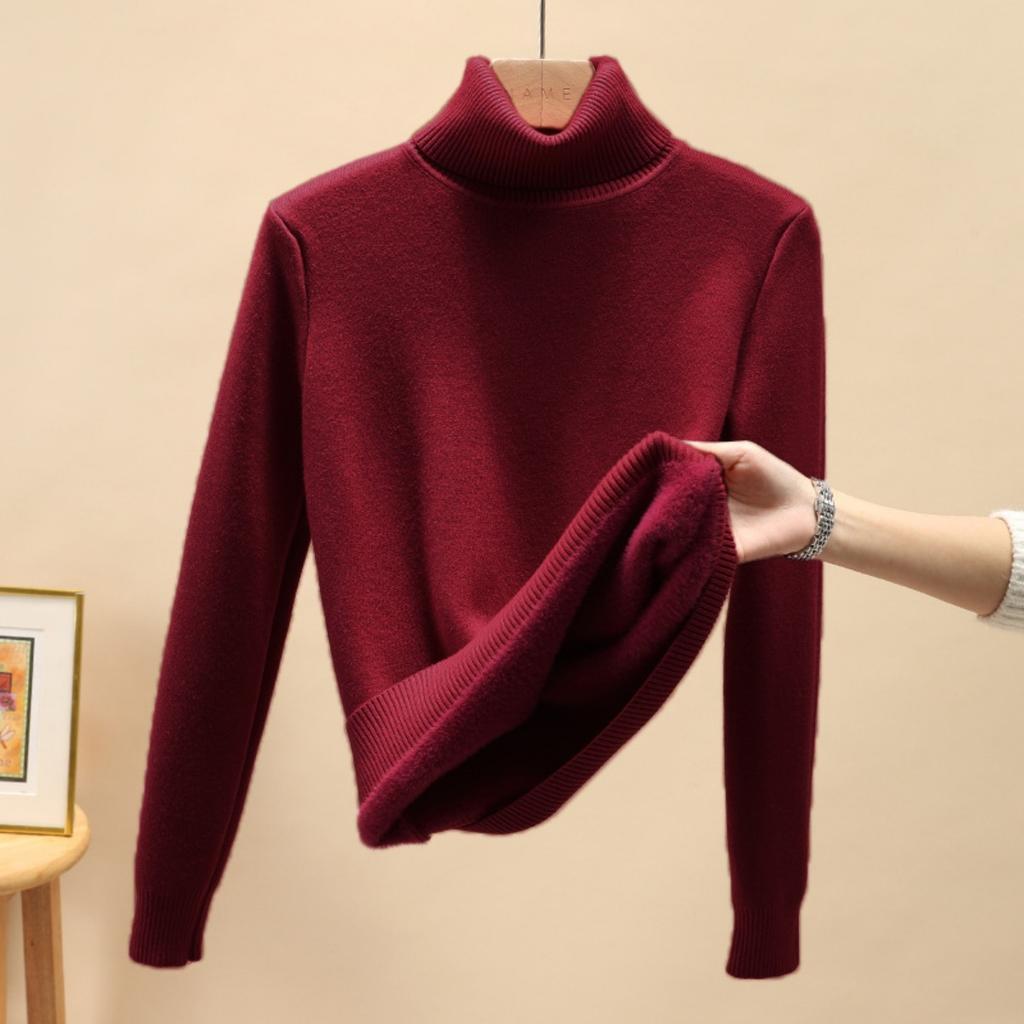 Samtstoff One Piece, Pullover mit hohem Kragen für Damen im Herbst und Winter, mit verdicktem Samtfutter und einem Strickpullover als Basis