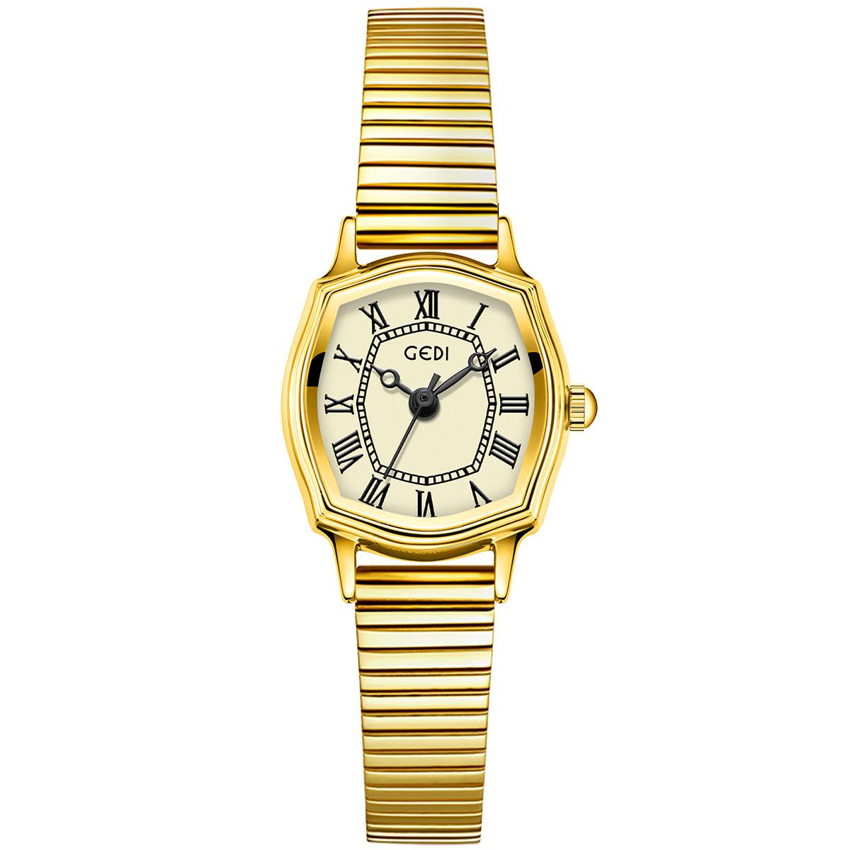 Simple Retro Wine Barrel Roman Women S Watch Niche High-Value Temperament Gold Quartz Watch Women S Waterproof Watch