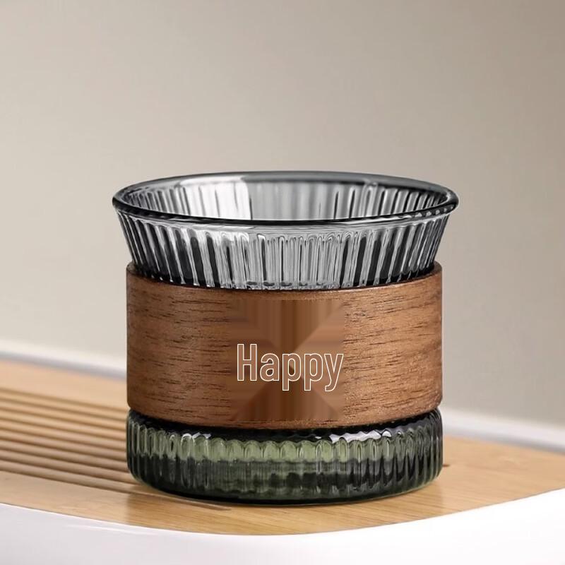 Insulated Borosilicate Glass Teacup with Walnut Ring