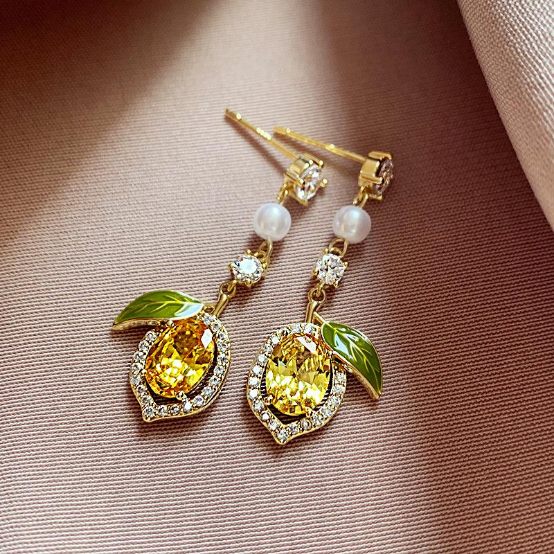 Exquisite Yellow Zircon Lemon Earrings For Women Personalized Daily Accessory Party Jewelry Birthday Anniversary Gifts