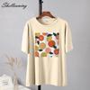 Shellsuning Casaul Kawaii Fruit Printed T Shirt Women Loose O Neck Short Sleeve Base Tees Female Simple Cotton Trendy White Tops