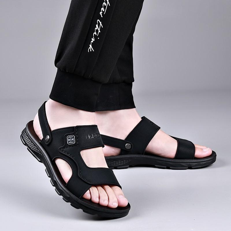 

2025 new outdoor men s sandals soft-soled casual non-slip beach shoes leather daily wear cool slippers 44